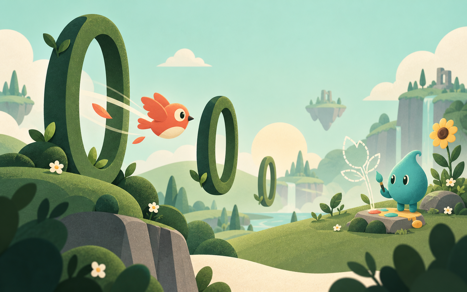 Illustrated game worlds for flight and creative tracing