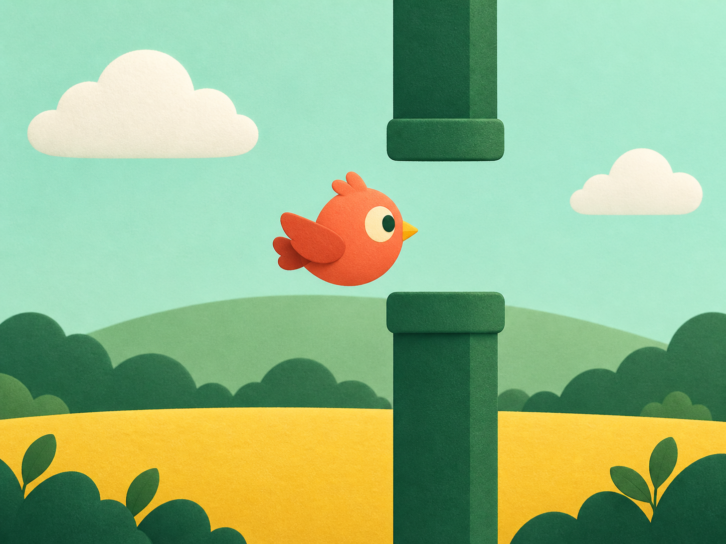 Flappy Remix artwork showing Pip flying between rounded gates